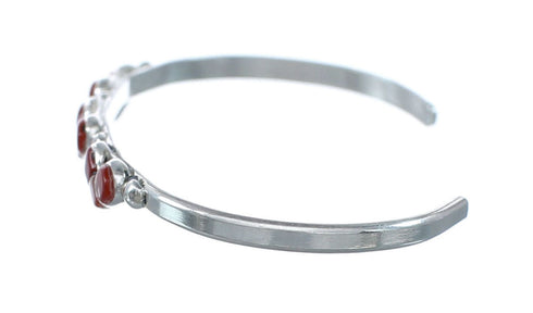 Sterling Silver Coral Zuni Heart Inlay Baby Cuff Bracelet JX130697